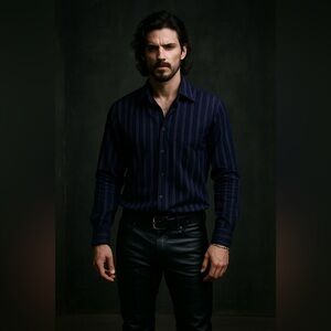 Bugatchi Uomo Men’s Purple Striped Button-Up Shirt L | Retro Y2K Goth Grunge